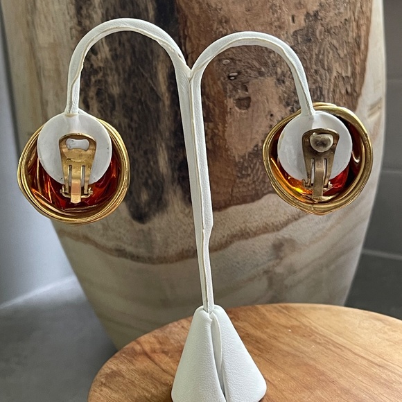 80s Vintage Serge Breton Amber Murano Glass Earrings - Picture 6 of 9